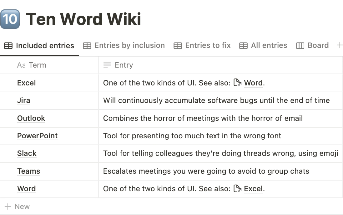 A ten word wiki as a Notion database view