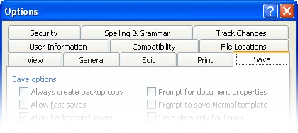 Microsoft Word options dialogue box
