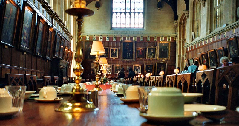 The main dining hall in Christchurch College, Oxford University, England