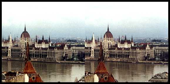 Budapest: a stereo photo of the parliament building