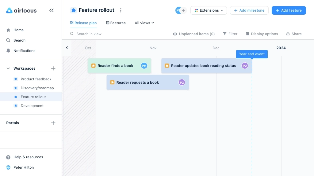 Feature rollout timeline view