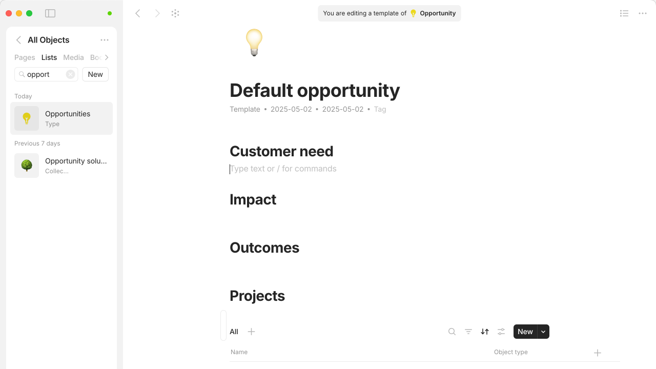 A template for the ‘opportunity’ type, including default headings