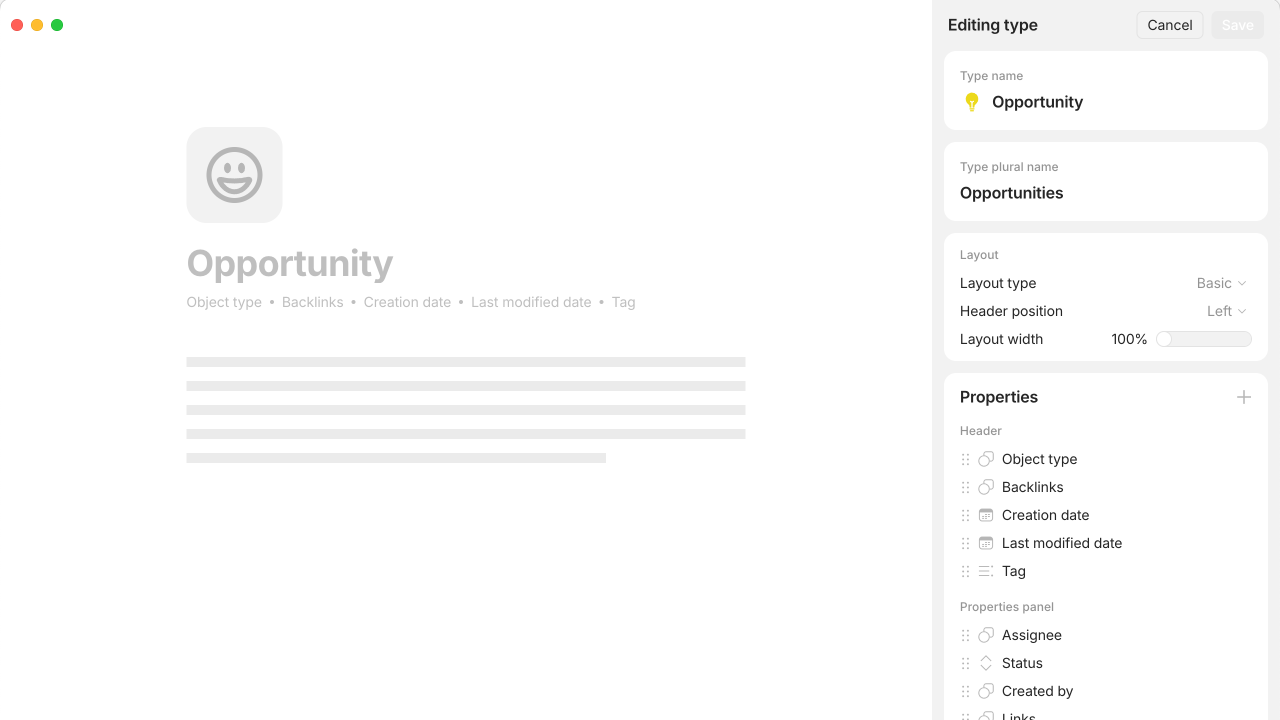Editing a custom page type for project opportunities