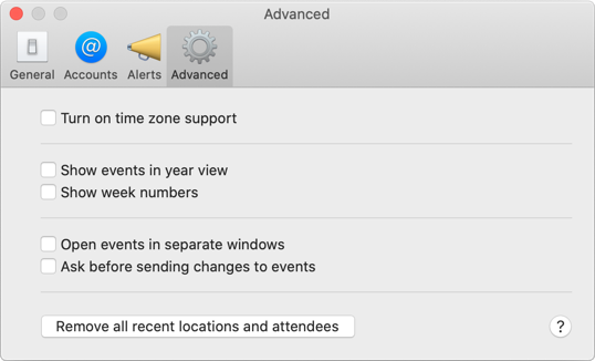 macOS Calendar advanced preferences