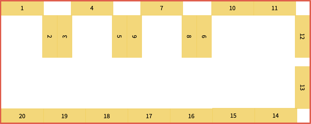 Diagram showing alcoves along one wall