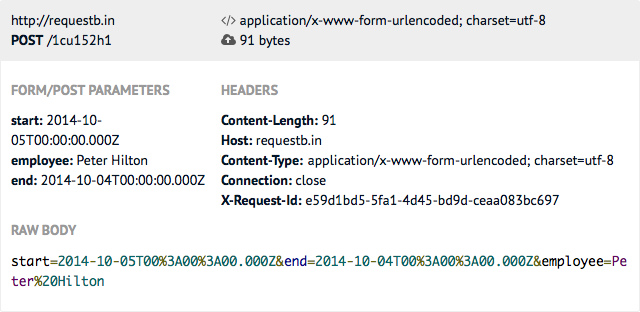 RequestBin output for HTTP request