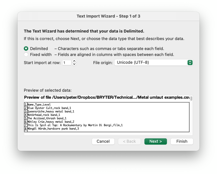 Excel file import wizard