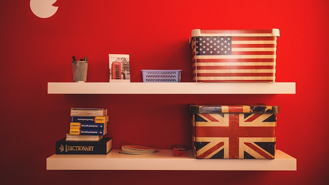 Correct use of flags on two boxes of US and UK power adaptors" title="Correct use of flags on two boxes of US and UK power adaptors