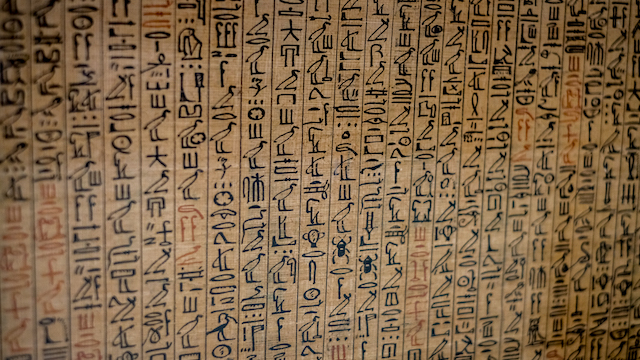 Hieroglyphics on papyrus
