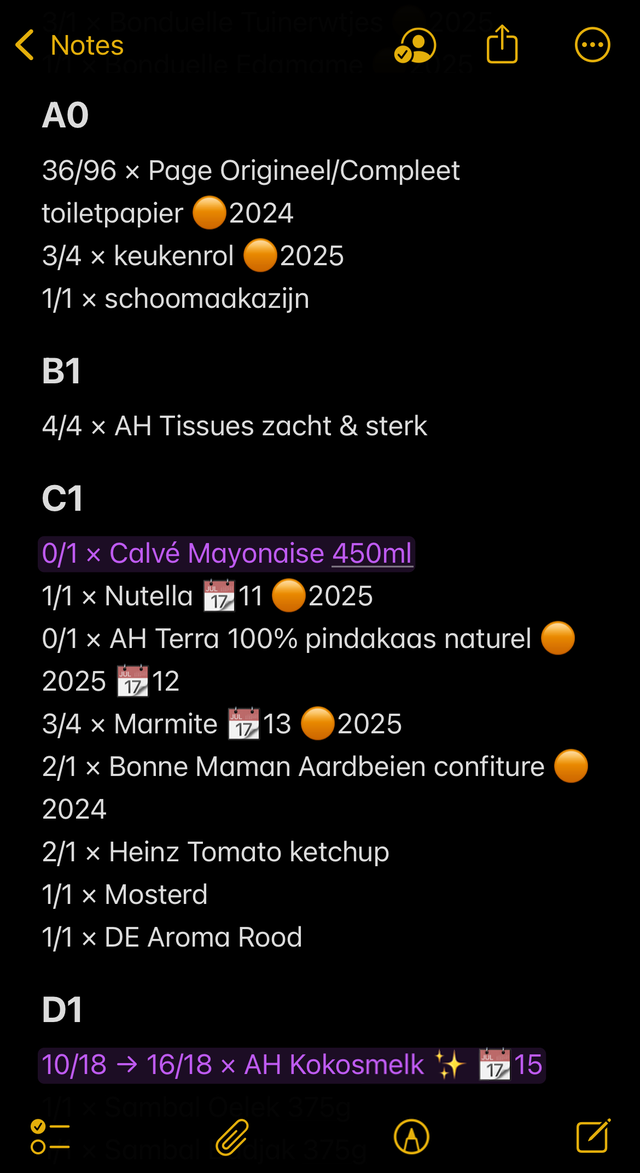 The same list in Apple Notes on iOS