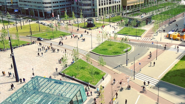 Pedestrians outside Rotterdam central station