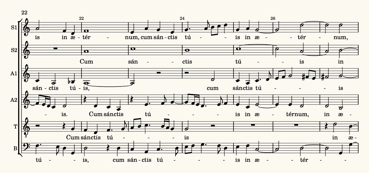Excerpt from a renaissance polyphony score, with numbered bars