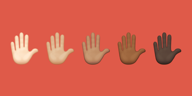 Raised hand emoji in five skin tones
