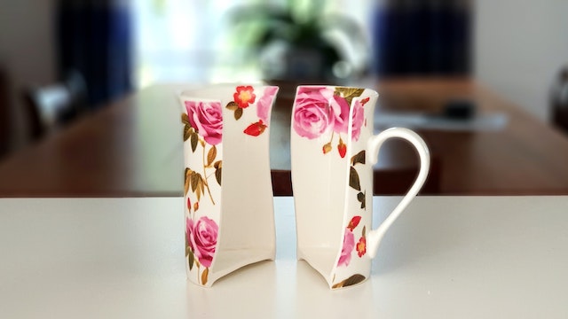 A mug split vertically