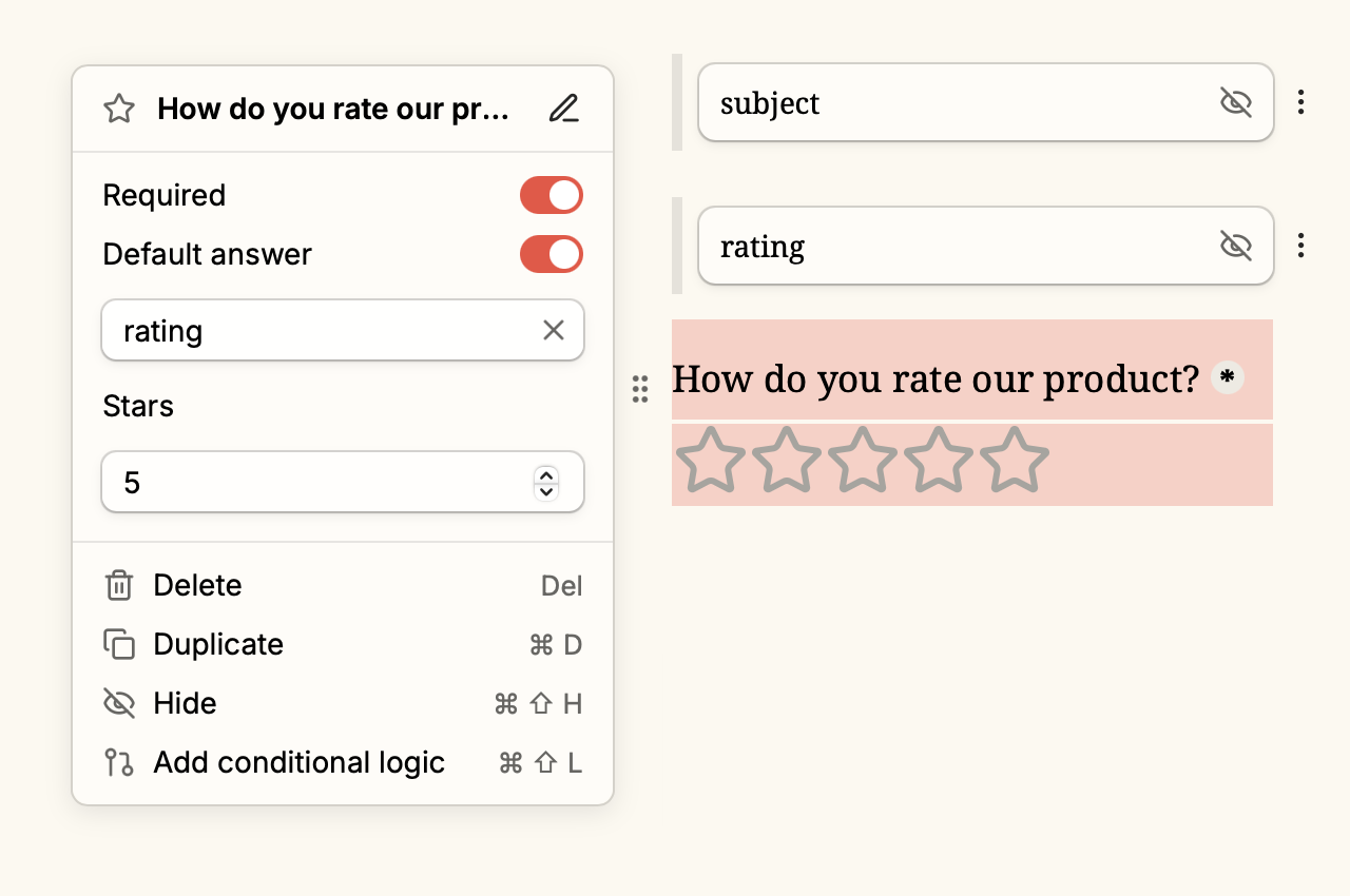 Configuring a star rating to use a value