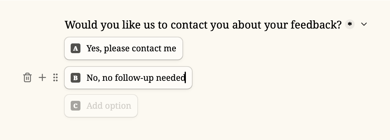Asking a yes/no multiple-choice question: ‘Would you like us to contact you?’