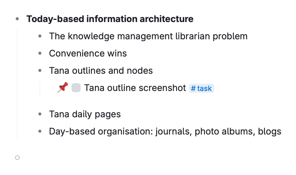 A nested list in Tana’s outline editor