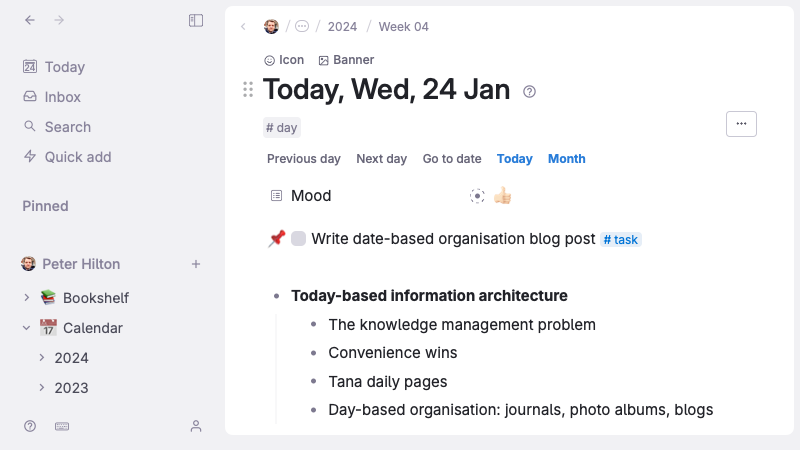 The default ‘today’ page for 24 January