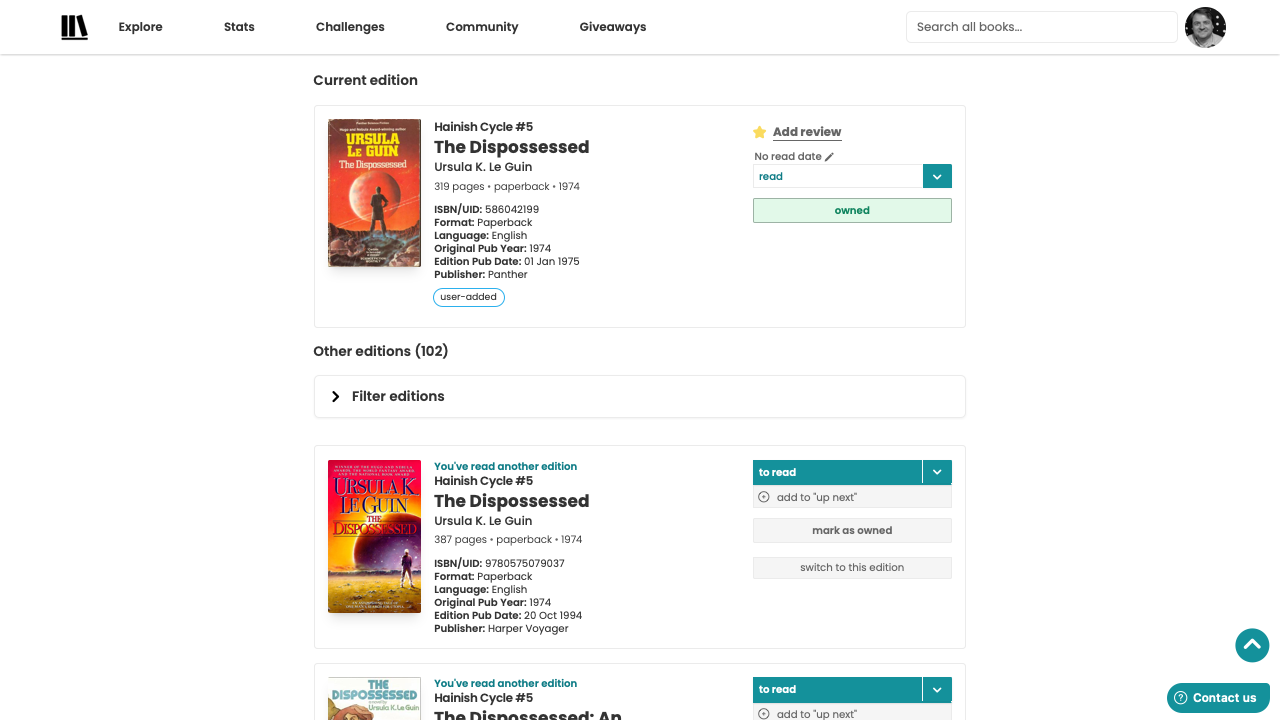 My edition of a book, selected from the list of other editions