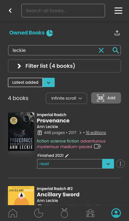 Searching in books I own on the mobile app