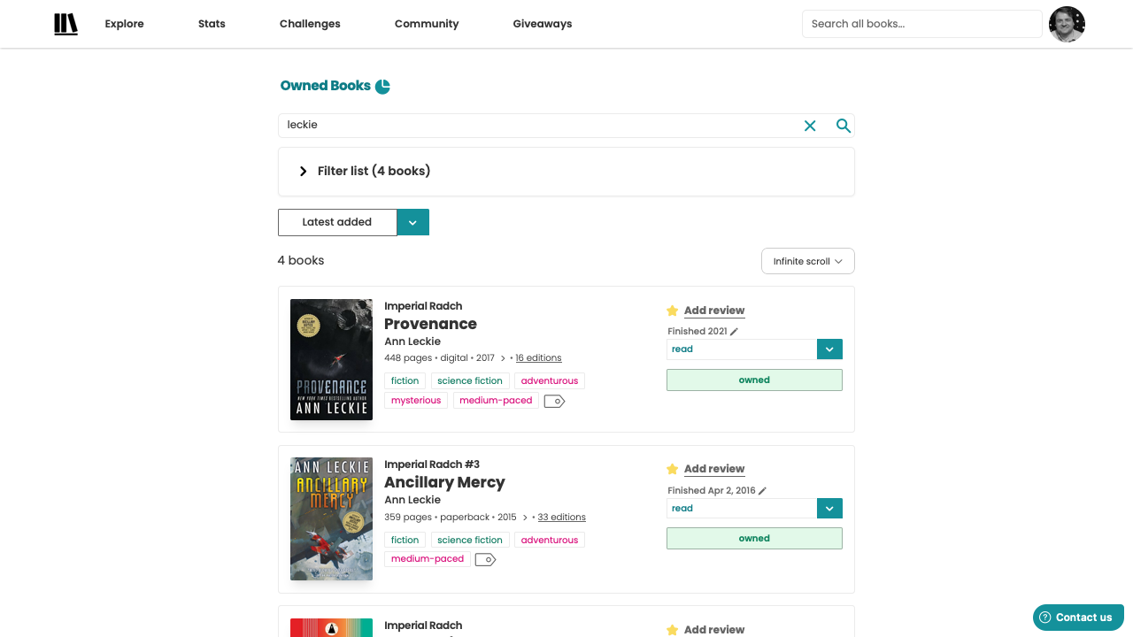 Searching the books I own by author name