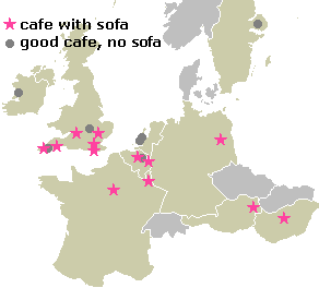 Illustration: map of Europe showing the locations of the featured cafes