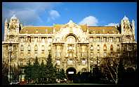 Budapest: like many old buildings, the grand building that looks across one of the Danube bridges is beautiful but tatty