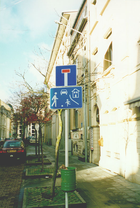 my favourite road sign: ball games allowed, in Luxembourg