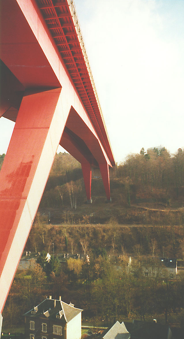 Luxembourg’s big red bridge, also known as the Pont Grand-Duchesse Charlotte